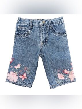 Vintage Y2K Faded Glory Size 12 M Jeans Flower Butterfly Embroidered Pink Ruffle